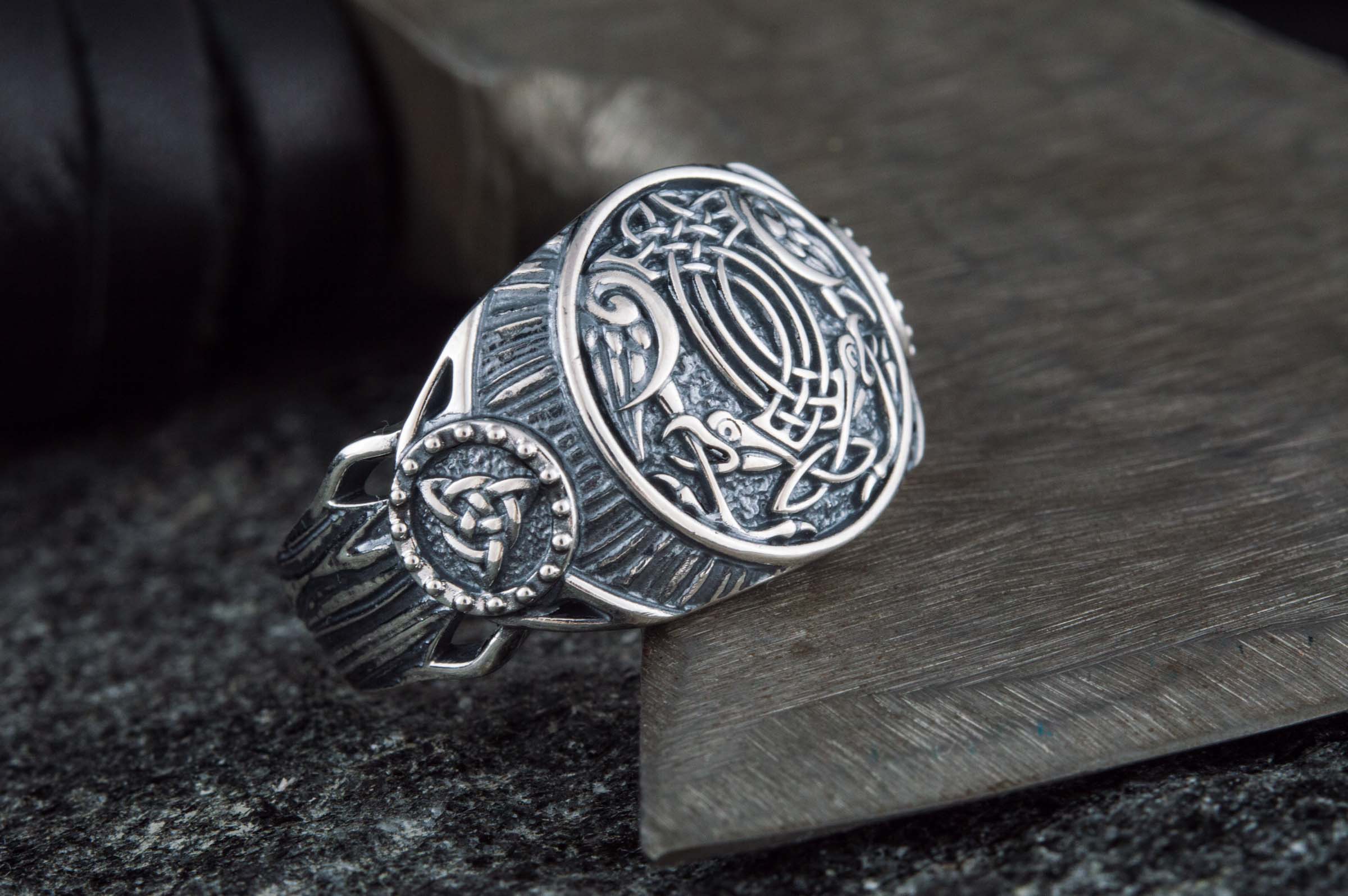 Raven Symbol Ring Sterling Silver Handmade Viking Jewelry - vikingworkshop