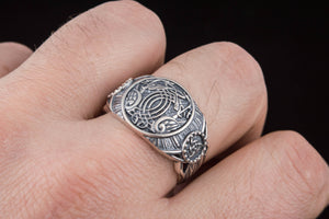 Raven Symbol Ring Sterling Silver Handmade Viking Jewelry - vikingworkshop