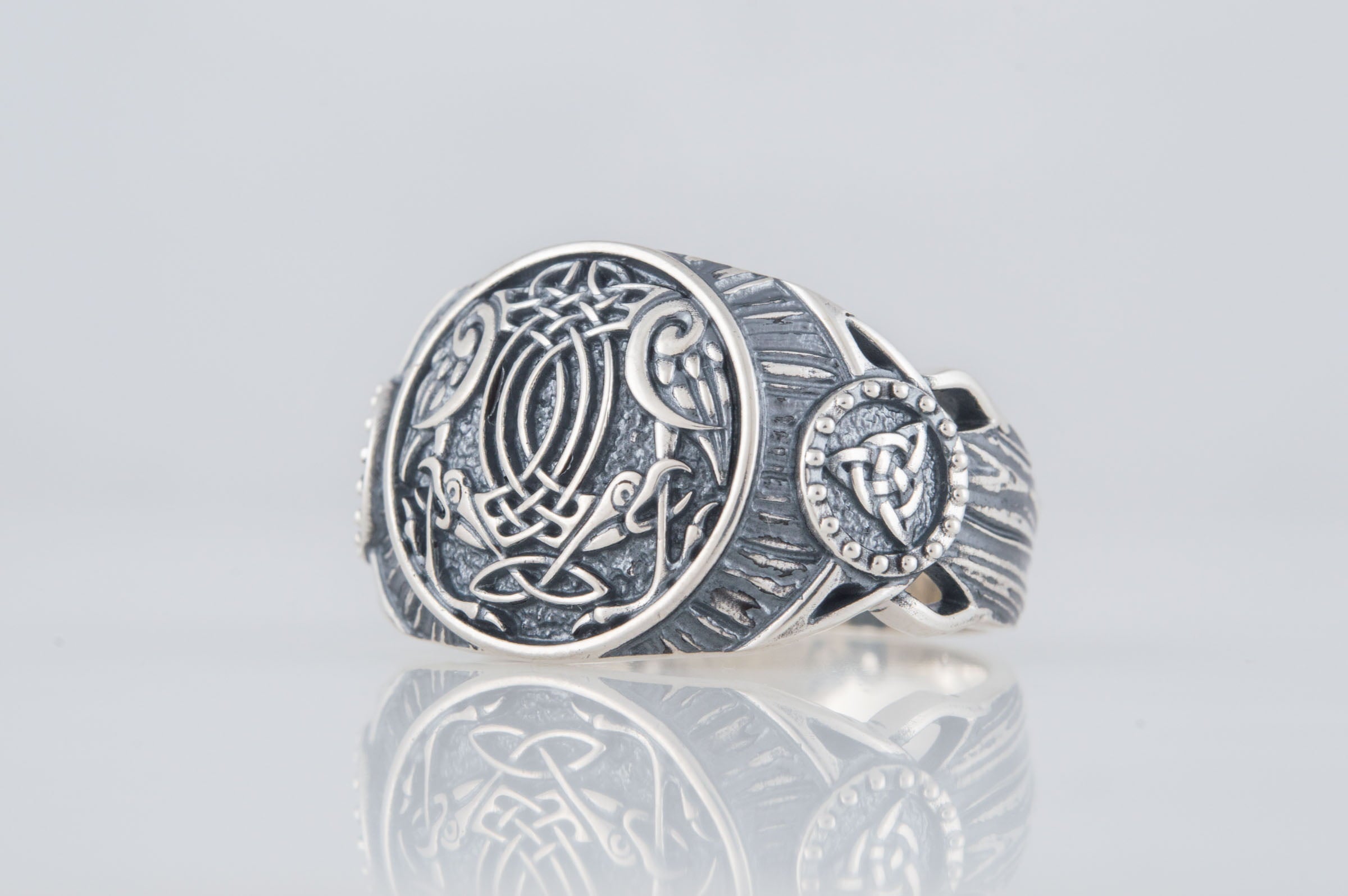 Raven Symbol Ring Sterling Silver Handmade Viking Jewelry - vikingworkshop