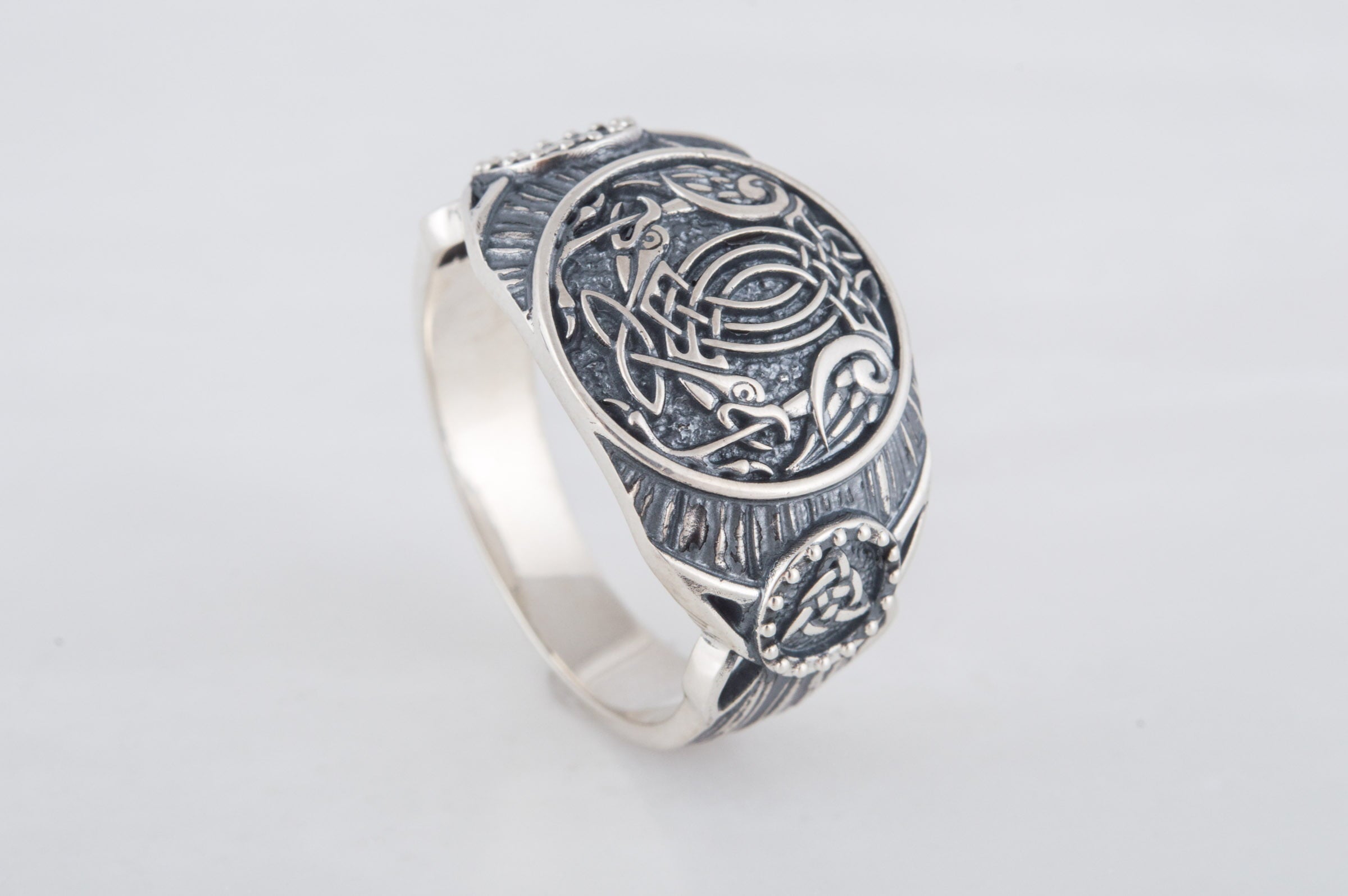 Raven Symbol Ring Sterling Silver Handmade Viking Jewelry - vikingworkshop