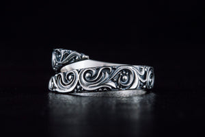 Snake Style Ring with Ornament Sterling Silver Norse Jewelry - vikingworkshop