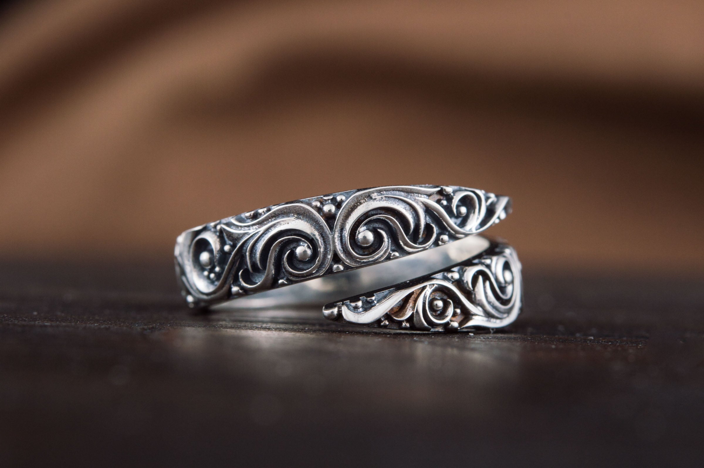 Snake Style Ring with Ornament Sterling Silver Norse Jewelry - vikingworkshop