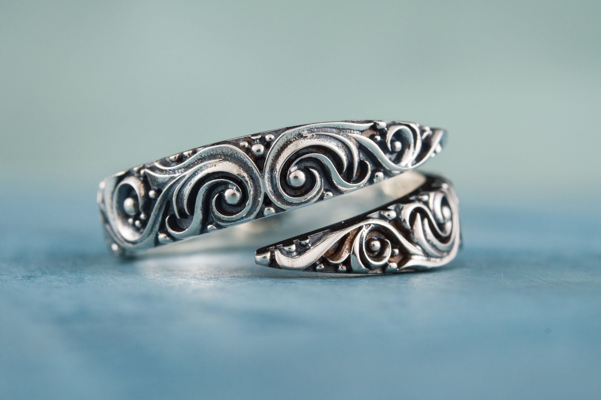 Snake Style Ring with Ornament Sterling Silver Norse Jewelry - vikingworkshop