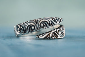 Snake Style Ring with Ornament Sterling Silver Norse Jewelry - vikingworkshop