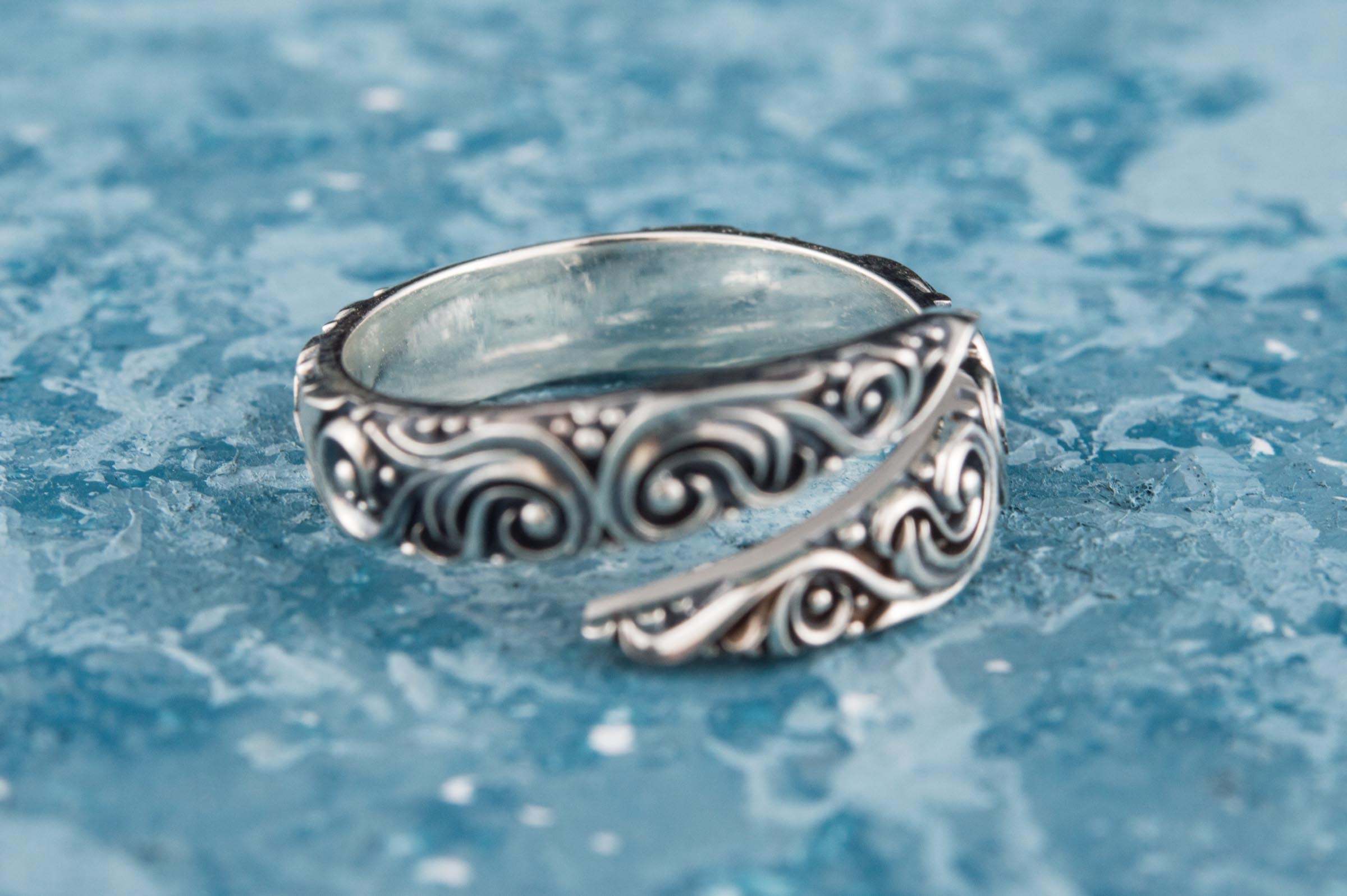 Snake Style Ring with Ornament Sterling Silver Norse Jewelry - vikingworkshop