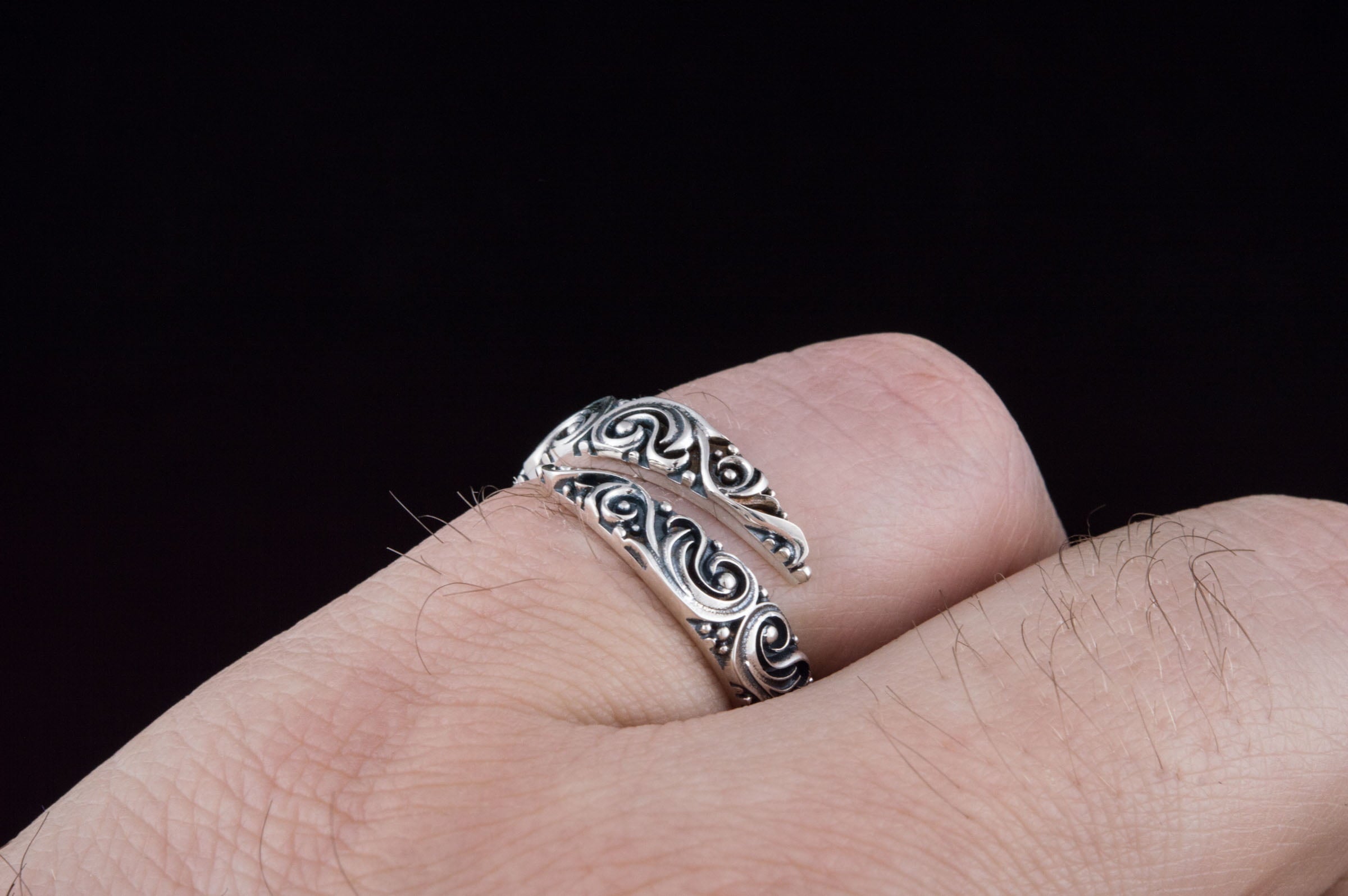 Snake Style Ring with Ornament Sterling Silver Norse Jewelry - vikingworkshop