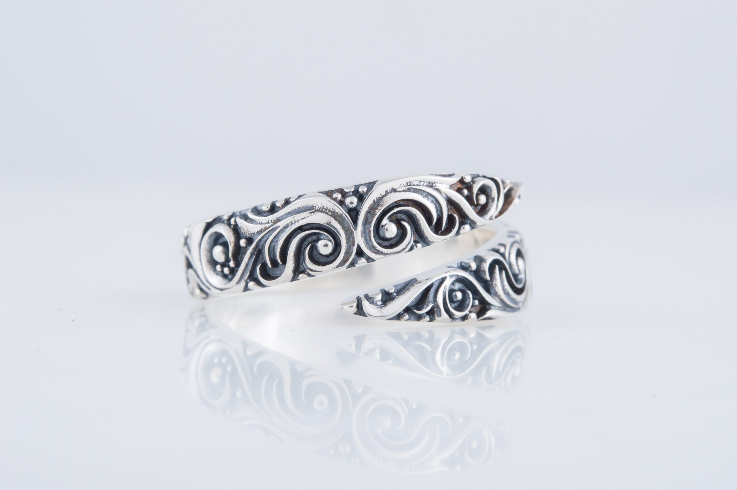 Snake Style Ring with Ornament Sterling Silver Norse Jewelry - vikingworkshop