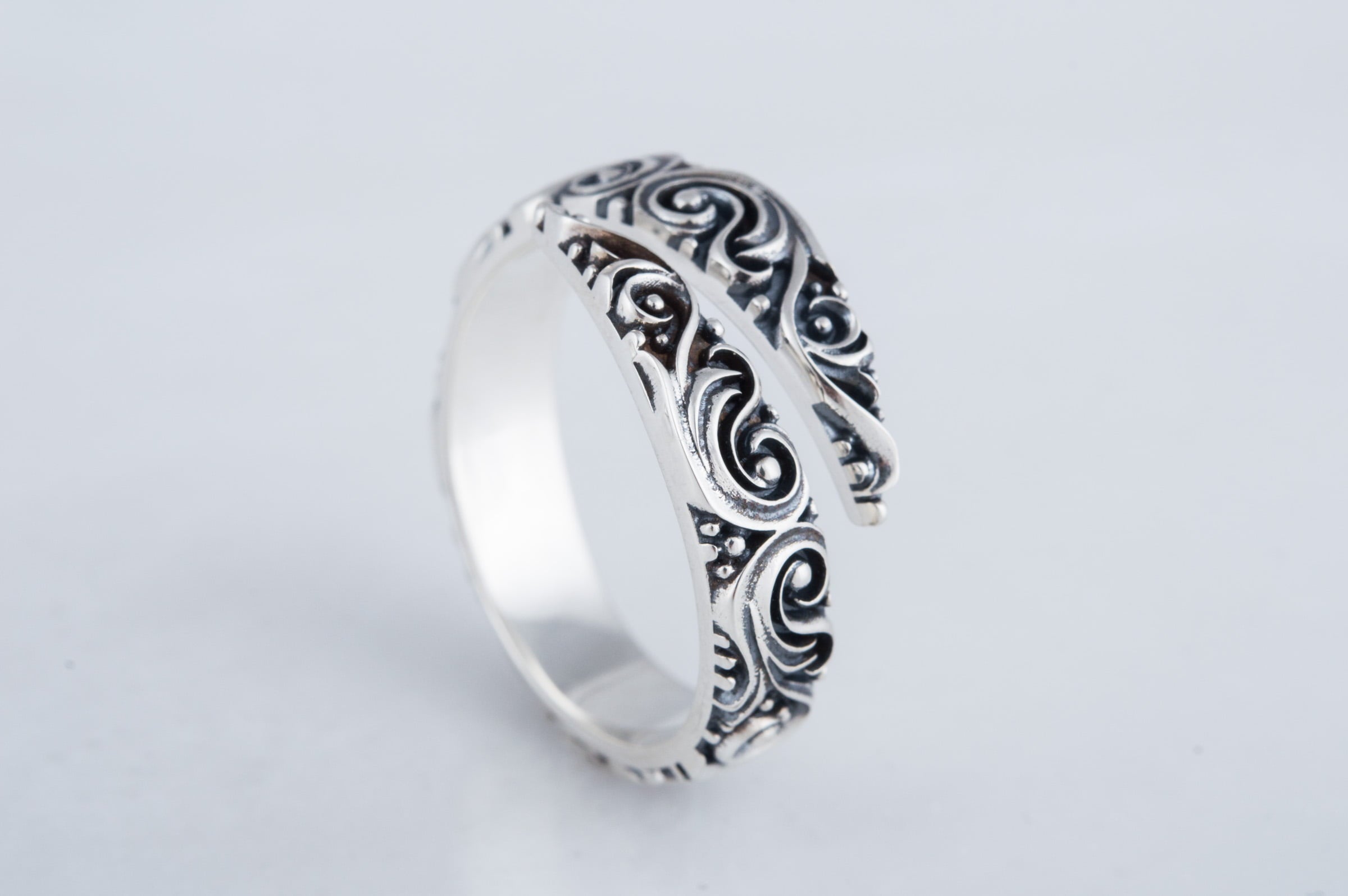 Snake Style Ring with Ornament Sterling Silver Norse Jewelry - vikingworkshop