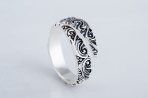 Snake Style Ring with Ornament Sterling Silver Norse Jewelry - vikingworkshop