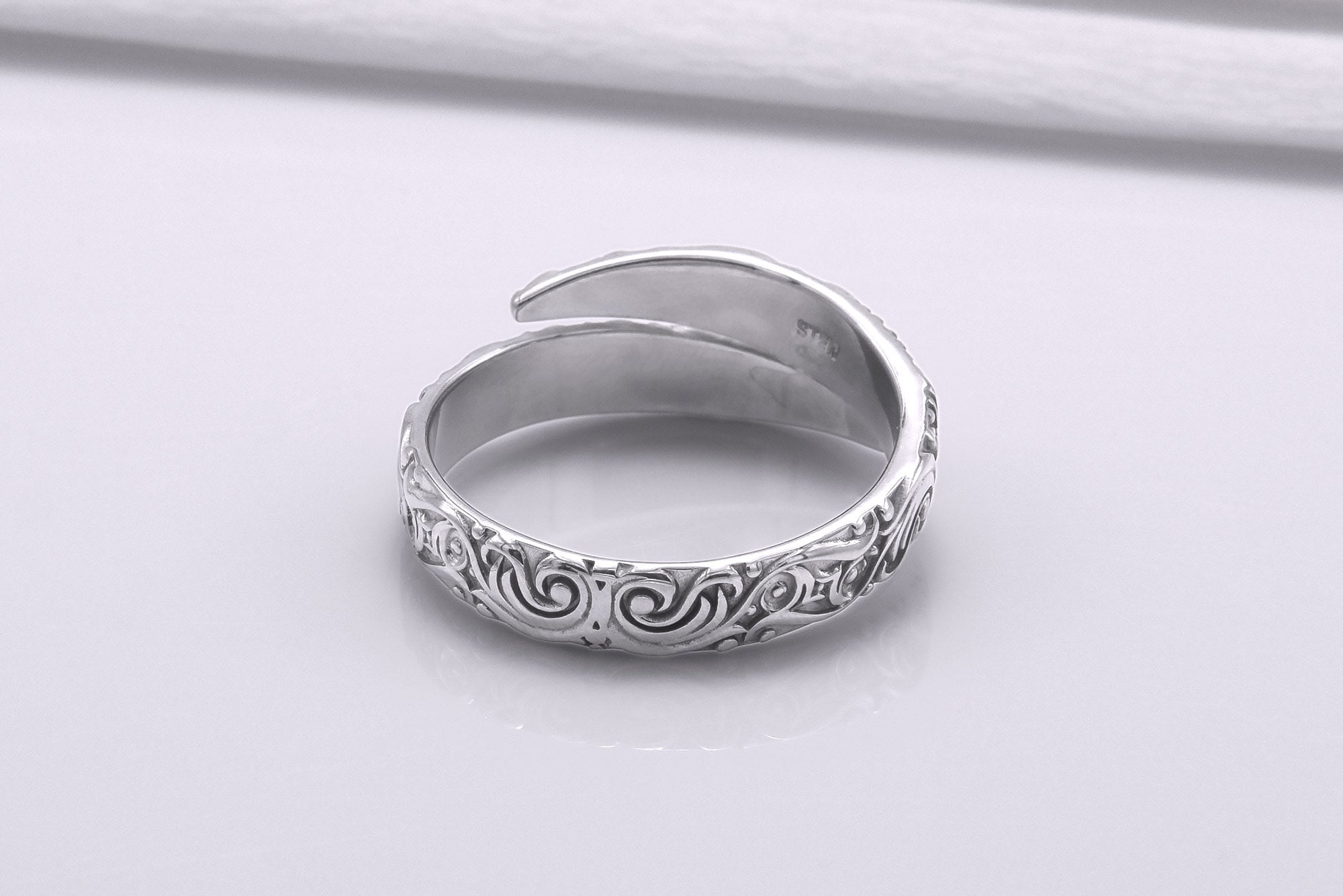 950 Platinum Snake Style Ring with Ornament, Handmade Norse Jewelry - vikingworkshop