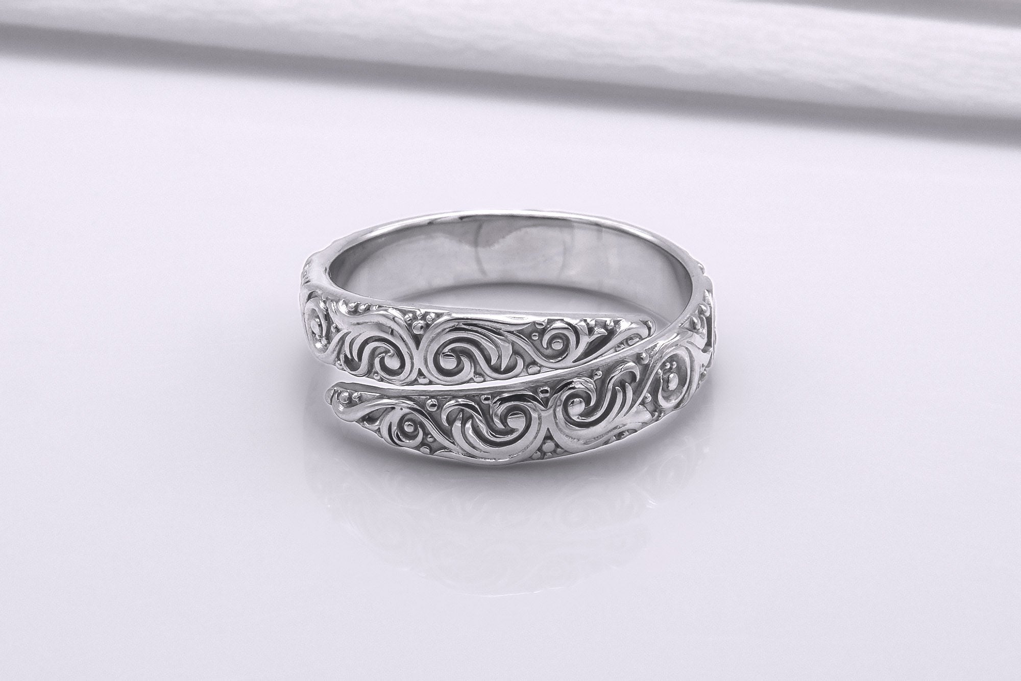 950 Platinum Snake Style Ring with Ornament, Handmade Norse Jewelry - vikingworkshop