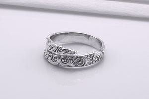 950 Platinum Snake Style Ring with Ornament, Handmade Norse Jewelry - vikingworkshop