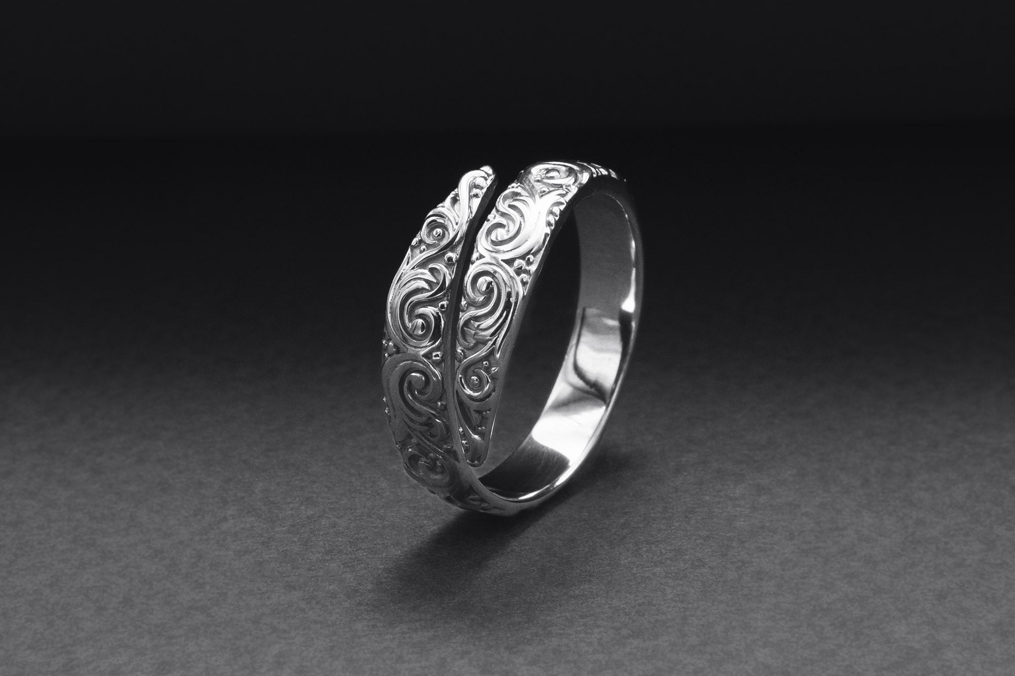 950 Platinum Snake Style Ring with Ornament, Handmade Norse Jewelry - vikingworkshop