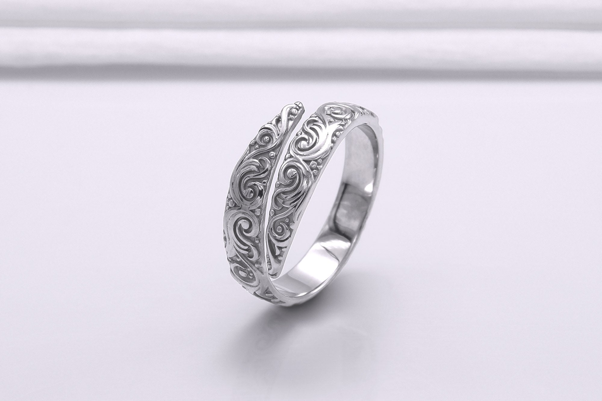 950 Platinum Snake Style Ring with Ornament, Handmade Norse Jewelry - vikingworkshop