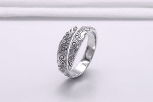 950 Platinum Snake Style Ring with Ornament, Handmade Norse Jewelry - vikingworkshop