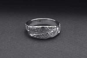 950 Platinum Snake Style Ring with Ornament, Handmade Norse Jewelry - vikingworkshop