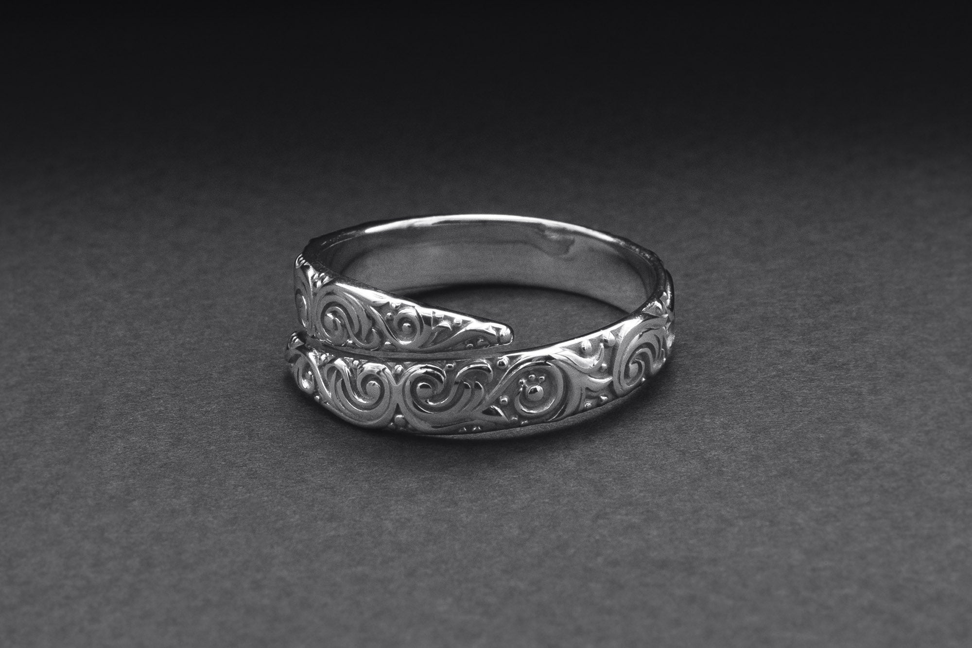 950 Platinum Snake Style Ring with Ornament, Handmade Norse Jewelry - vikingworkshop