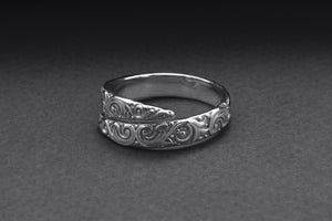 950 Platinum Snake Style Ring with Ornament, Handmade Norse Jewelry - vikingworkshop