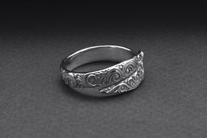 950 Platinum Snake Style Ring with Ornament, Handmade Norse Jewelry - vikingworkshop