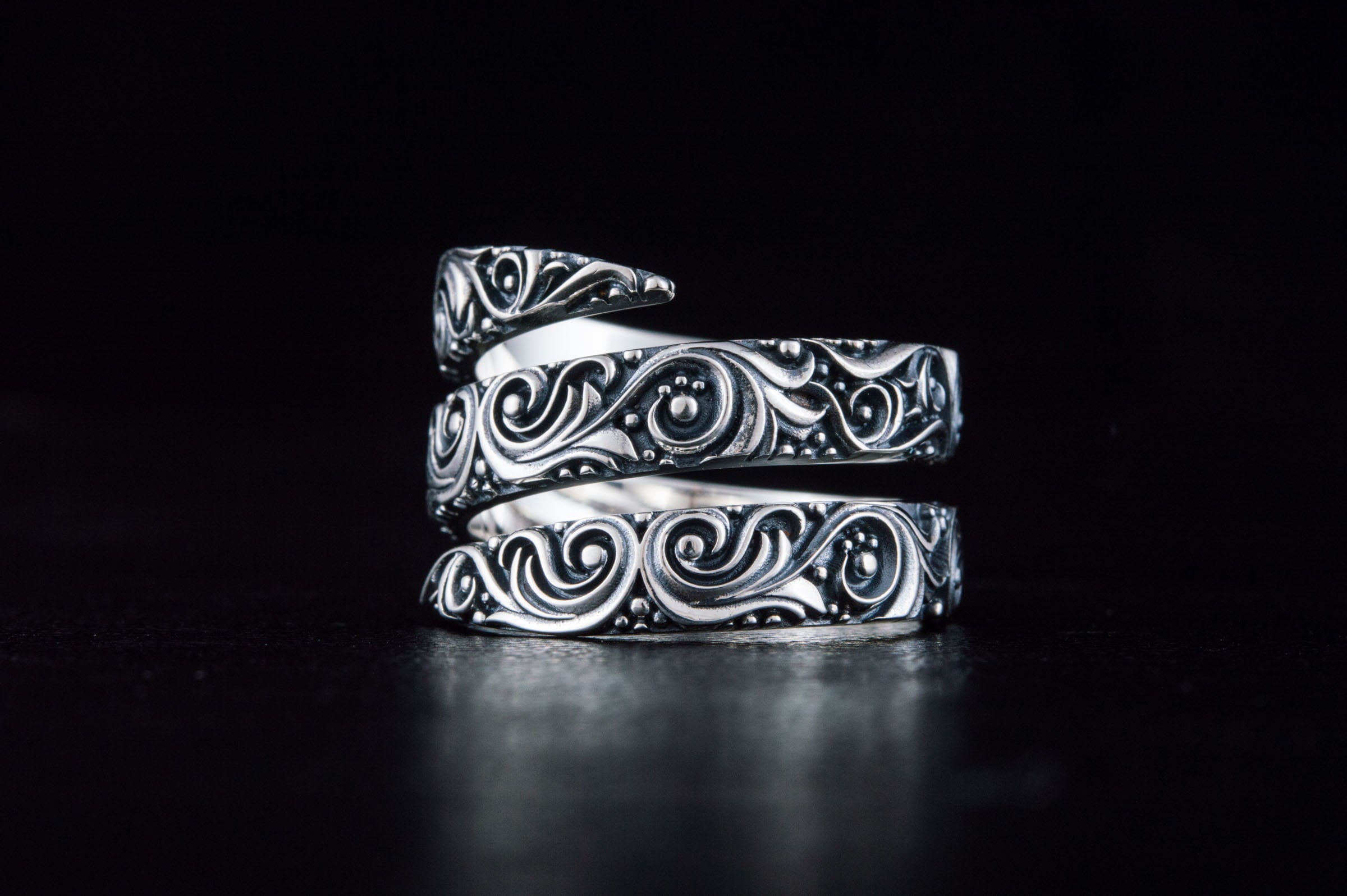 Snake Style Ring with Ornament Sterling Silver Handmade Jewelry - vikingworkshop