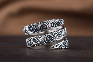 Snake Style Ring with Ornament Sterling Silver Handmade Jewelry - vikingworkshop