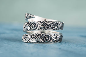 Snake Style Ring with Ornament Sterling Silver Handmade Jewelry - vikingworkshop