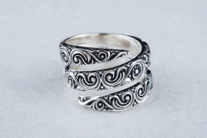 Snake Style Ring with Ornament Sterling Silver Handmade Jewelry - vikingworkshop