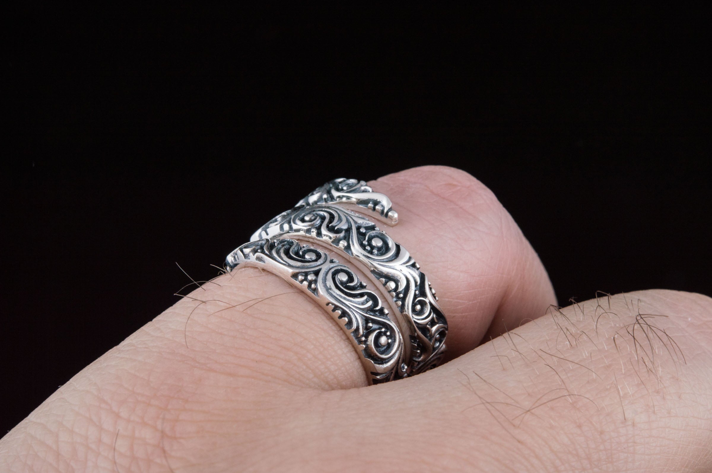 Snake Style Ring with Ornament Sterling Silver Handmade Jewelry - vikingworkshop