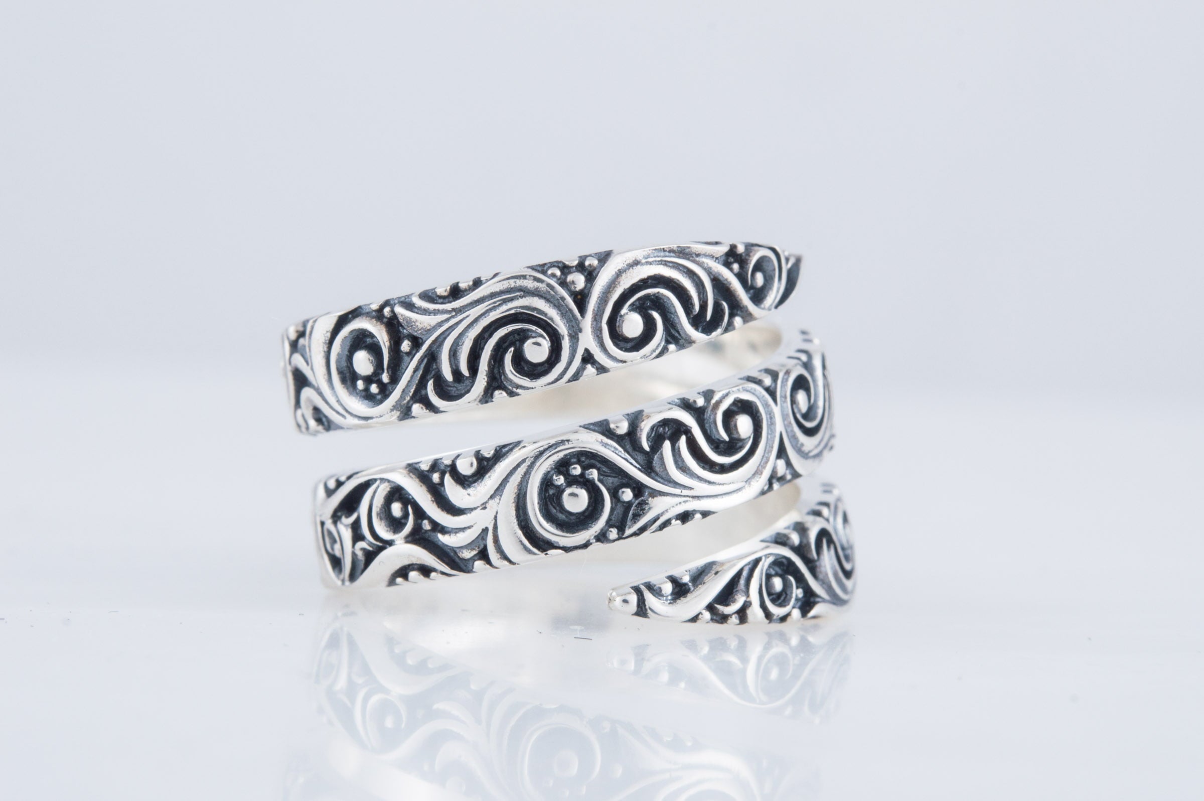 Snake Style Ring with Ornament Sterling Silver Handmade Jewelry - vikingworkshop