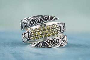 Snake Style Ring with Ornament and Gems Sterling Silver Handmade Jewelry - vikingworkshop