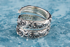 Snake Style Ring with Ornament and Gems Sterling Silver Handmade Jewelry - vikingworkshop