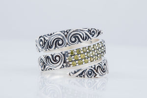 Snake Style Ring with Ornament and Gems Sterling Silver Handmade Jewelry - vikingworkshop