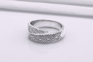 950 Platinum Snake Style Ring with Geometry Ornament, Handcrafted Jewelry - vikingworkshop