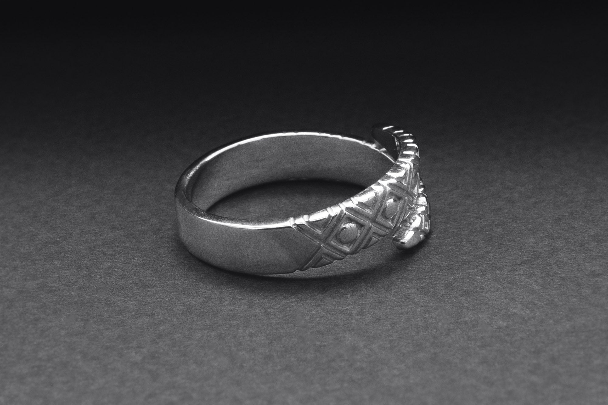 950 Platinum Snake Style Ring with Geometry Ornament, Handcrafted Jewelry - vikingworkshop