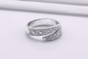 950 Platinum Snake Style Ring with Geometry Ornament, Handcrafted Jewelry - vikingworkshop