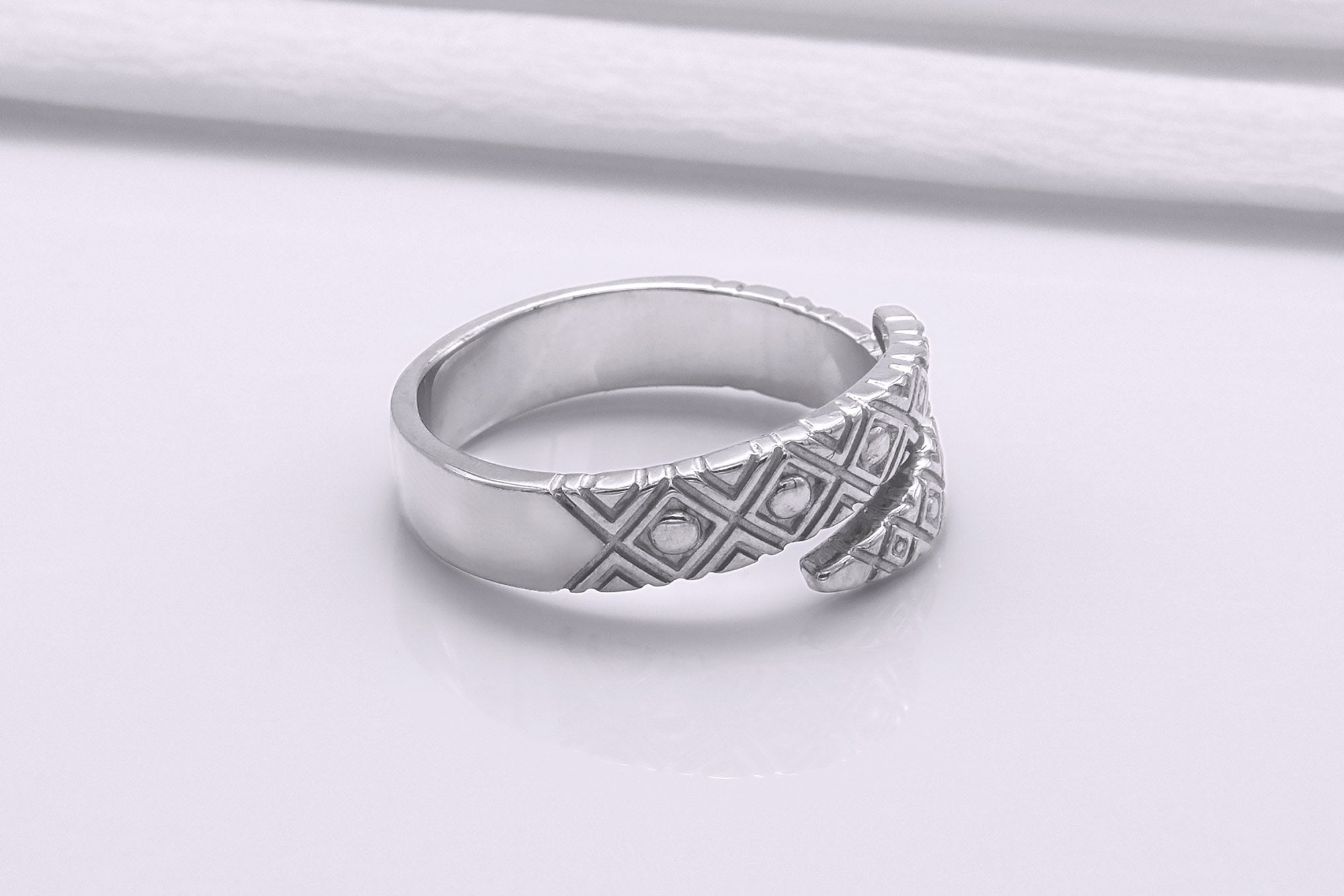 950 Platinum Snake Style Ring with Geometry Ornament, Handcrafted Jewelry - vikingworkshop