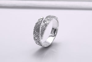 950 Platinum Snake Style Ring with Geometry Ornament, Handcrafted Jewelry - vikingworkshop