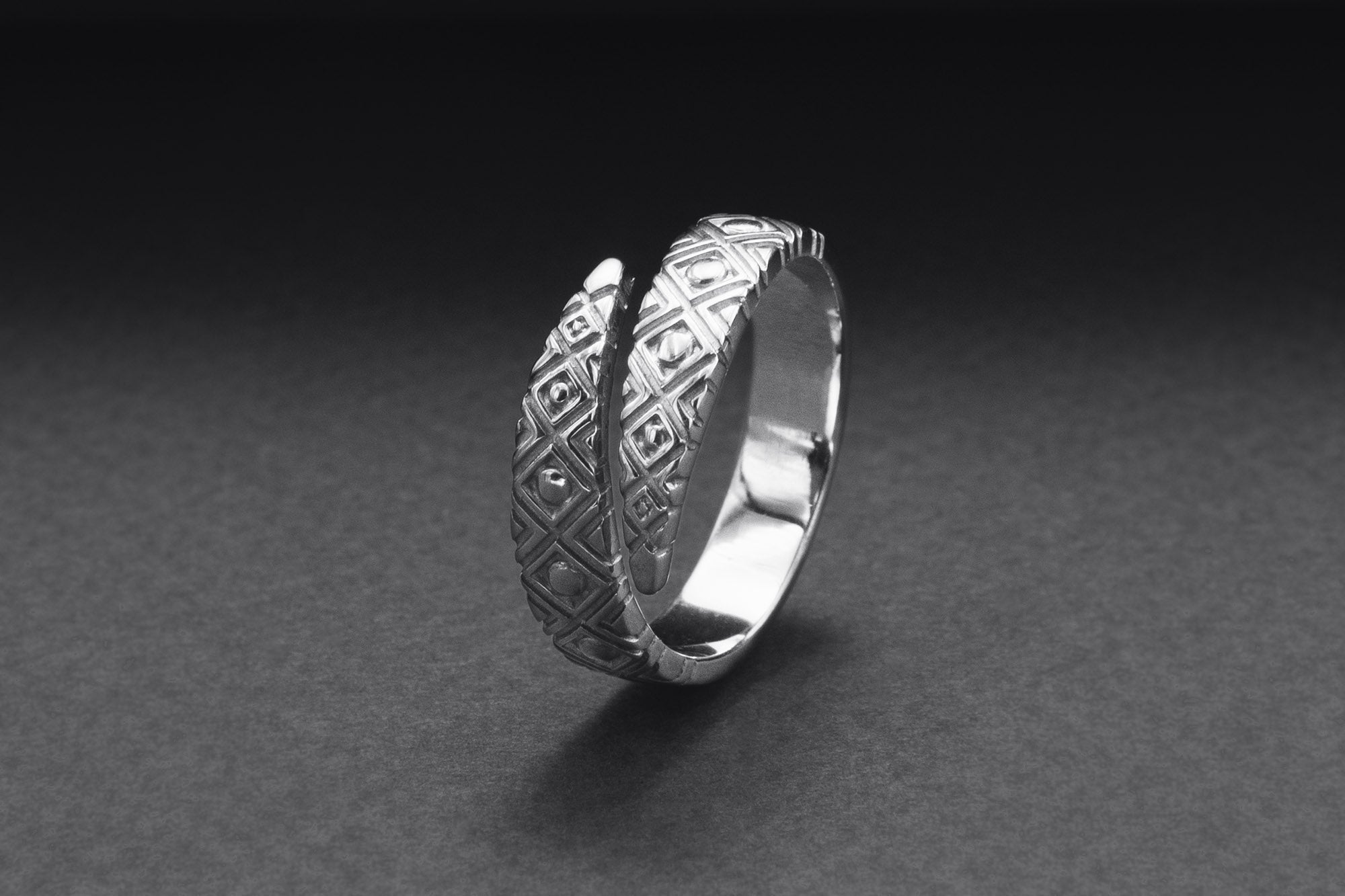 950 Platinum Snake Style Ring with Geometry Ornament, Handcrafted Jewelry - vikingworkshop