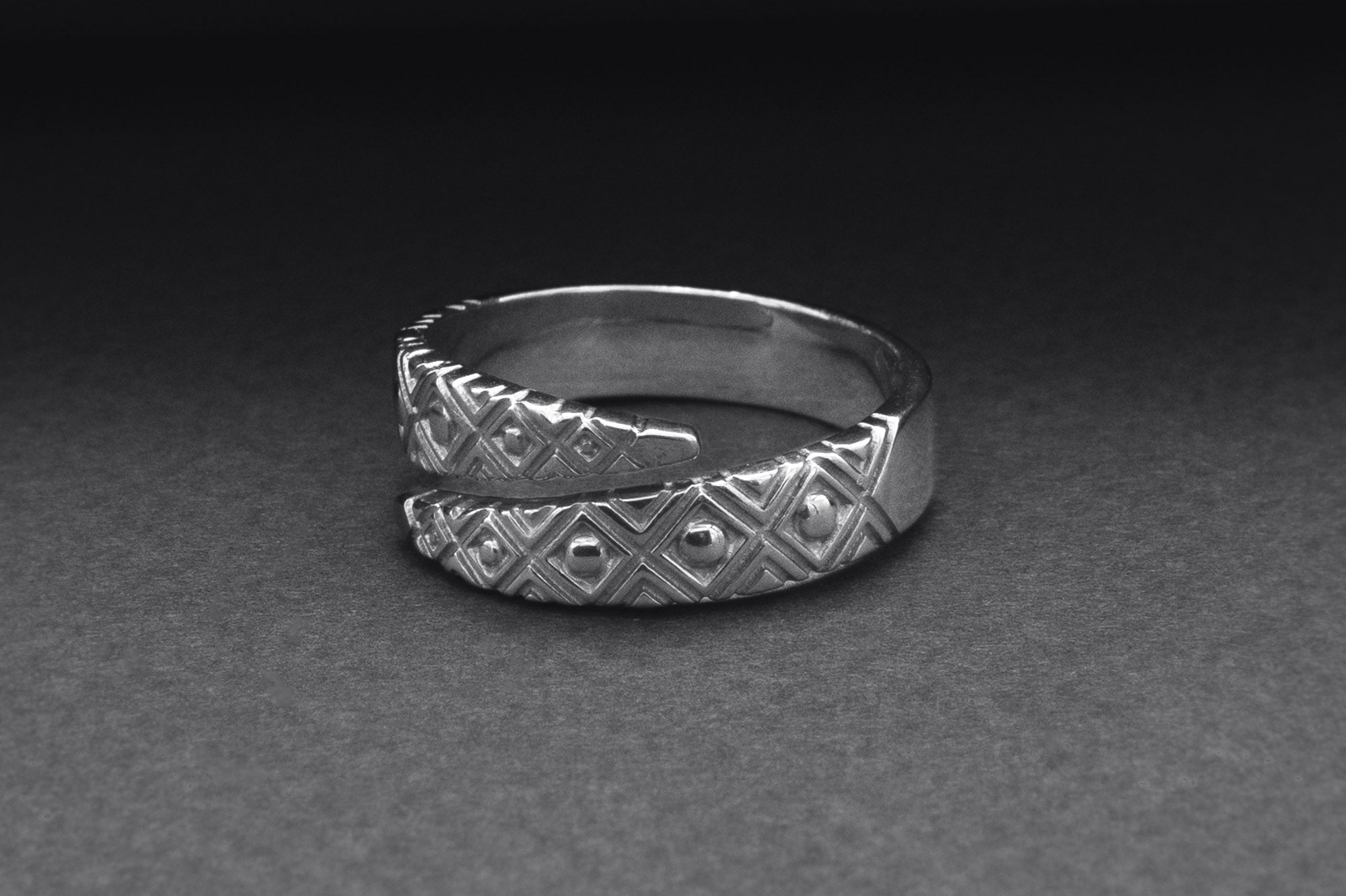 950 Platinum Snake Style Ring with Geometry Ornament, Handcrafted Jewelry - vikingworkshop