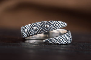 Snake Style Ring with Geometry Ornament Sterling Silver Jewelry - vikingworkshop