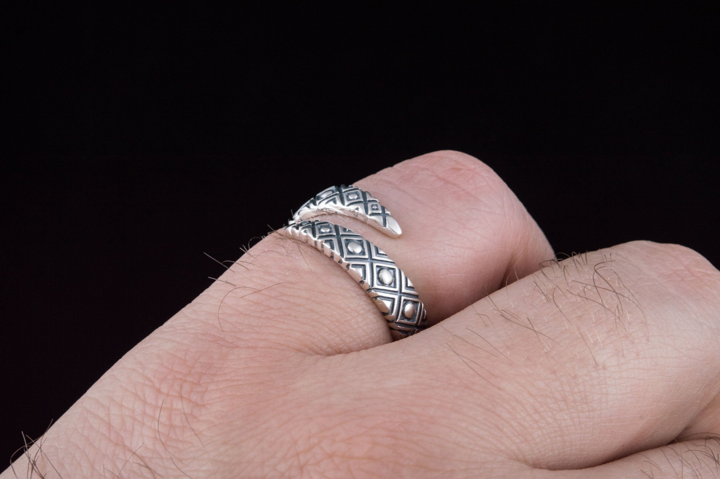 Snake Style Ring with Geometry Ornament Sterling Silver Jewelry - vikingworkshop