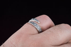 Snake Style Ring with Geometry Ornament Sterling Silver Jewelry - vikingworkshop