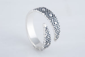 Snake Style Ring with Geometry Ornament Sterling Silver Jewelry - vikingworkshop