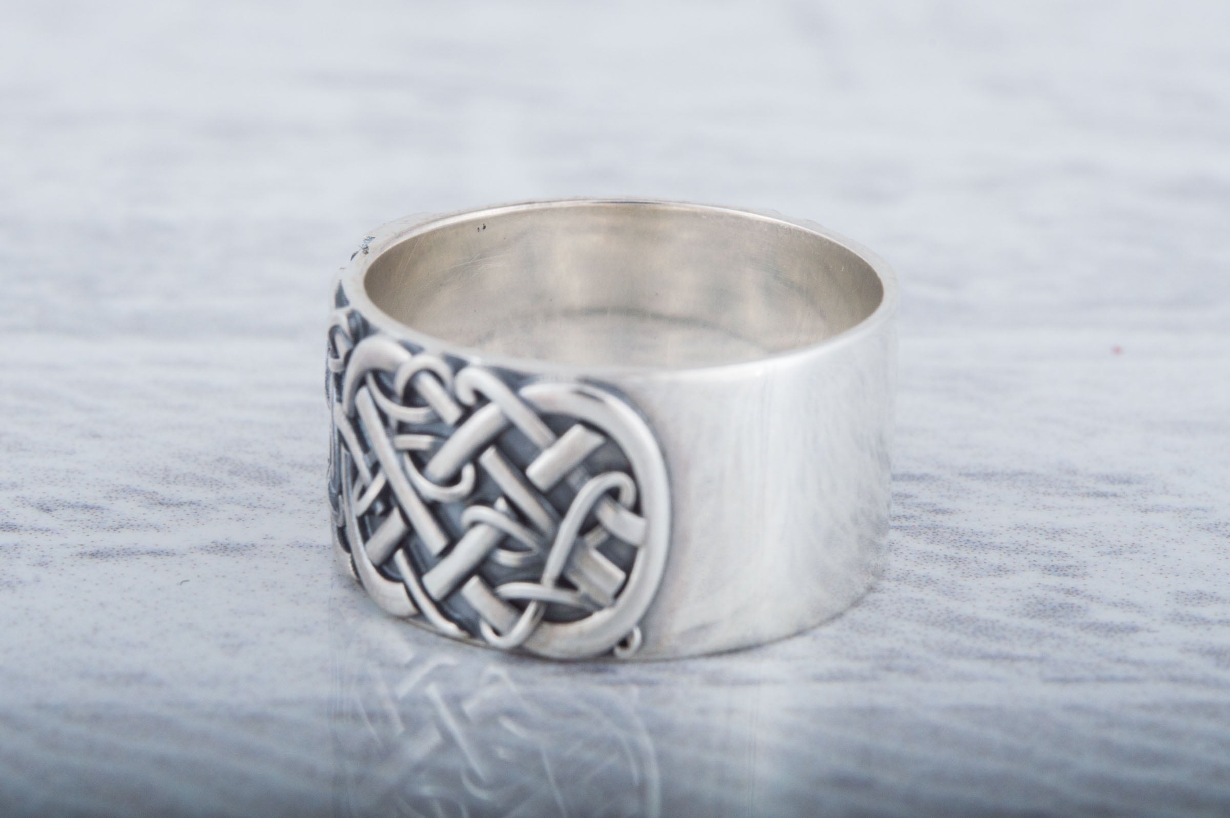 Norse Ornament Ring with Algiz Rune Sterling Silver Jewelry - vikingworkshop