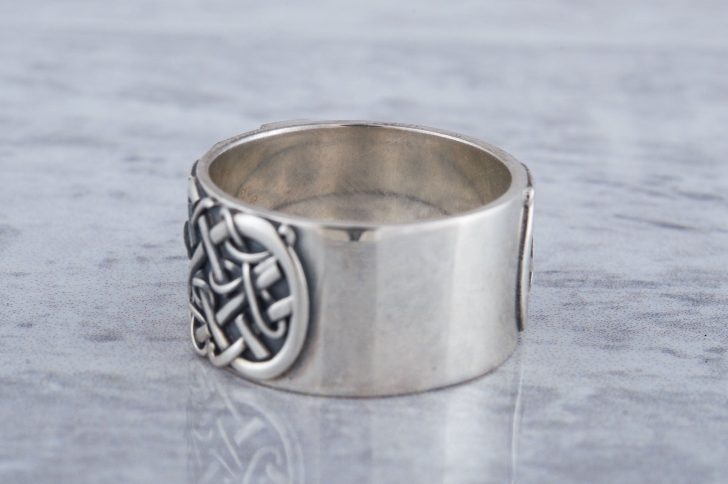 Ring with Sowelu Rune and Scandinavian Ornament Sterling Silver Viking Jewelry - vikingworkshop