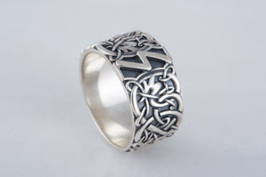 Ring with Sowelu Rune and Scandinavian Ornament Sterling Silver Viking Jewelry - vikingworkshop