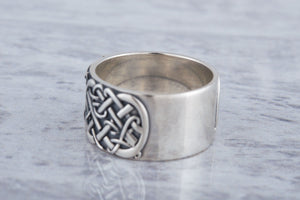 Ring with Raido Rune and Scandinavian Ornament Sterling Silver Viking Jewelry - vikingworkshop