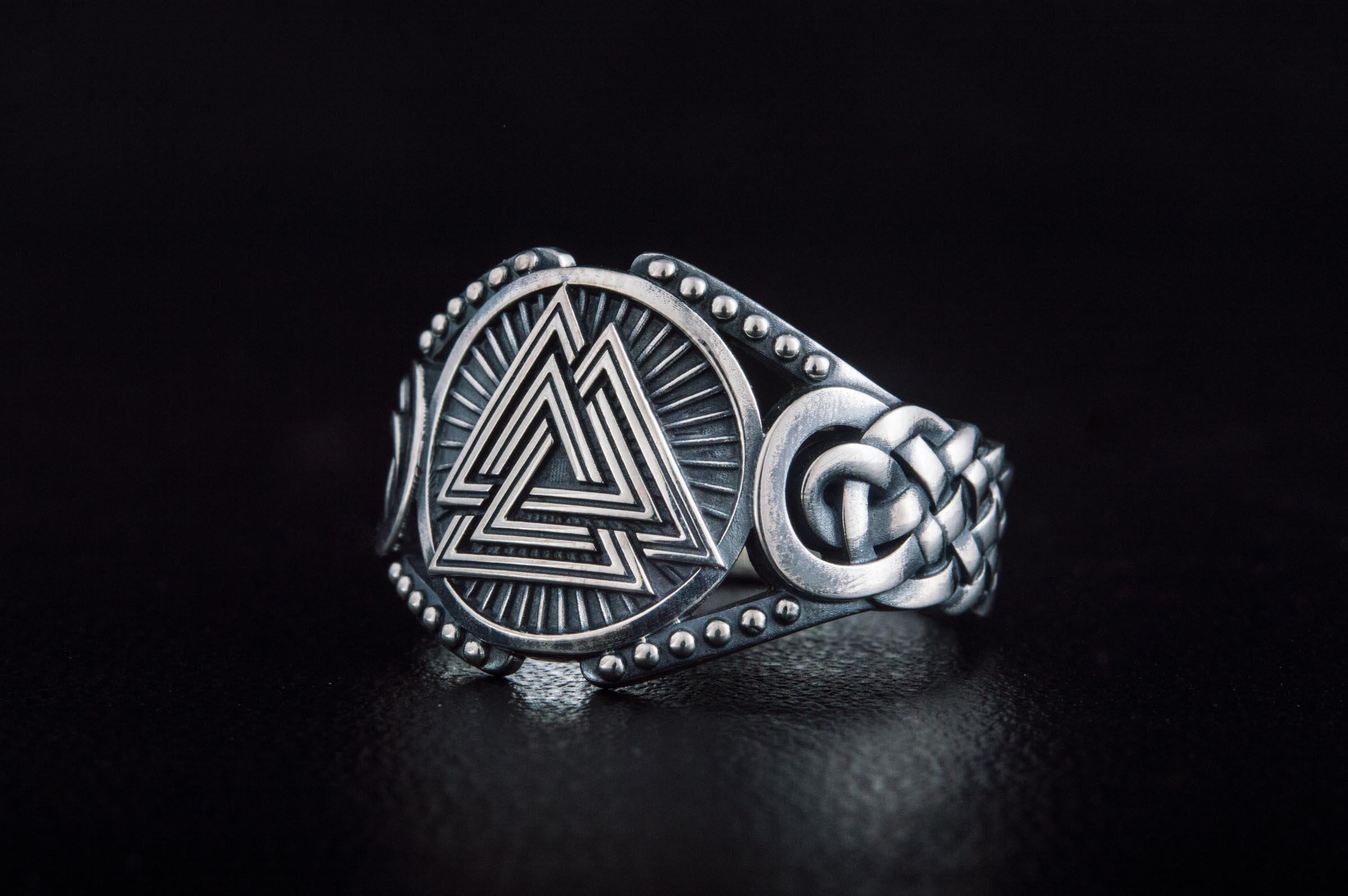 Valknut Symbol with Viking Ornament Sterling Silver Handmade Jewelry - vikingworkshop