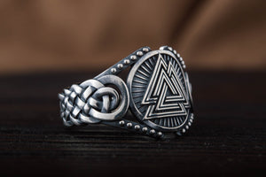 Valknut Symbol with Viking Ornament Sterling Silver Handmade Jewelry - vikingworkshop