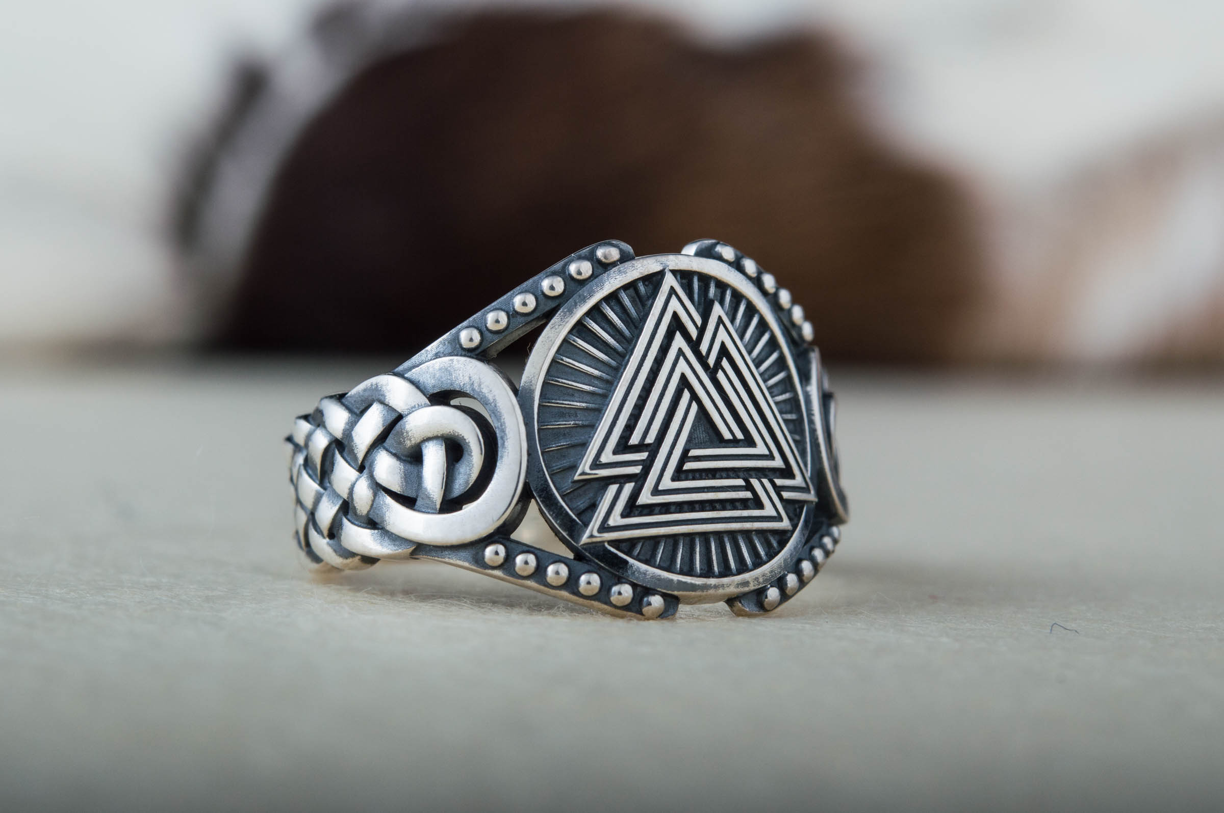 Valknut Symbol with Viking Ornament Sterling Silver Handmade Jewelry - vikingworkshop